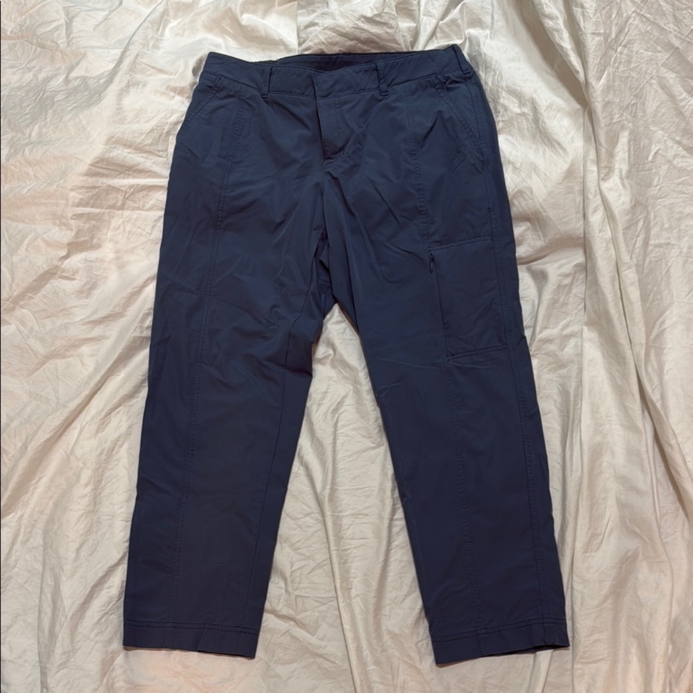 Women’s Kirkland Signature blue cargo-style pants. Size 8.